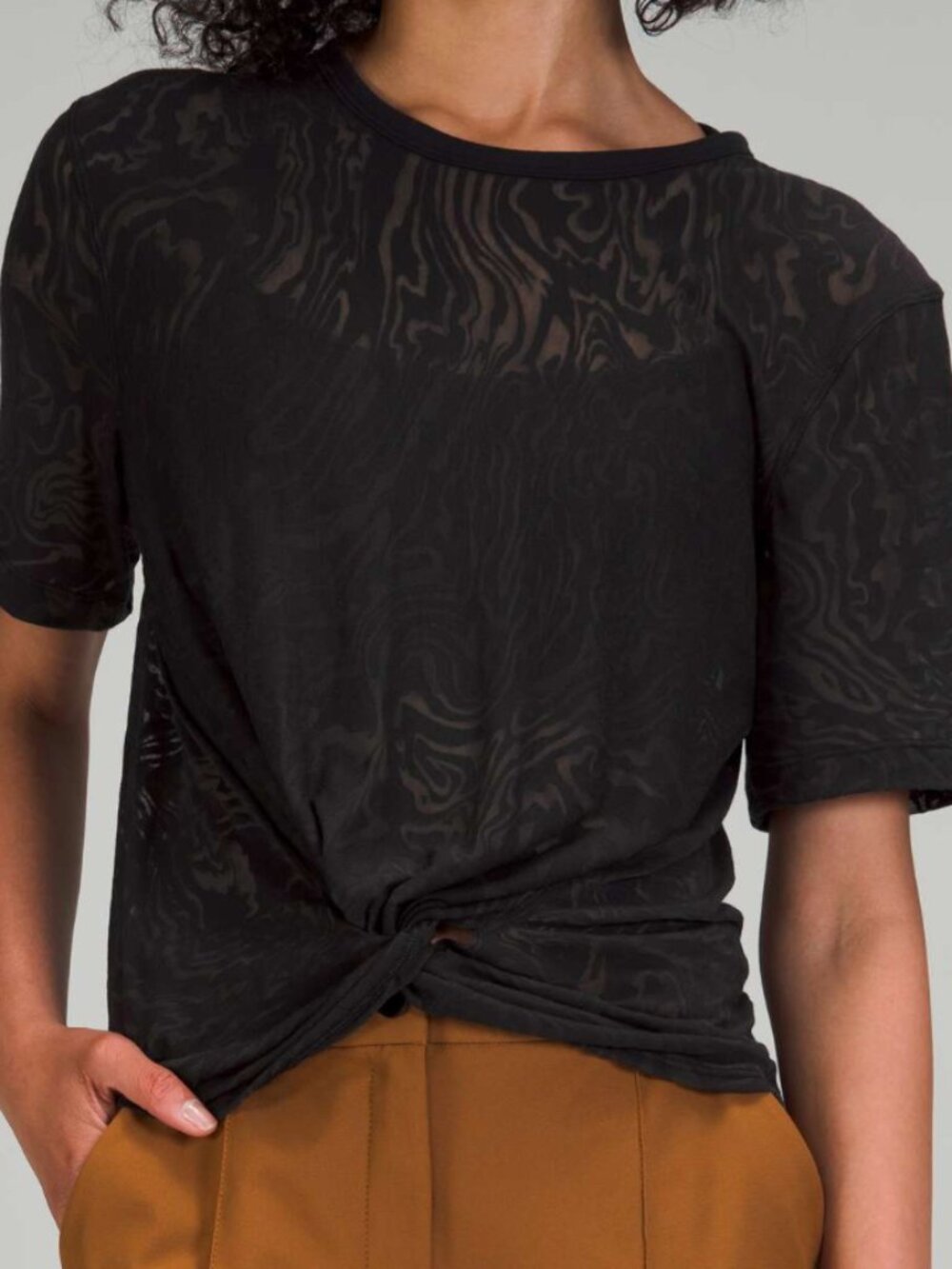 Lululemon Crescent Tee *Veil Black Twist Front Sheer Top